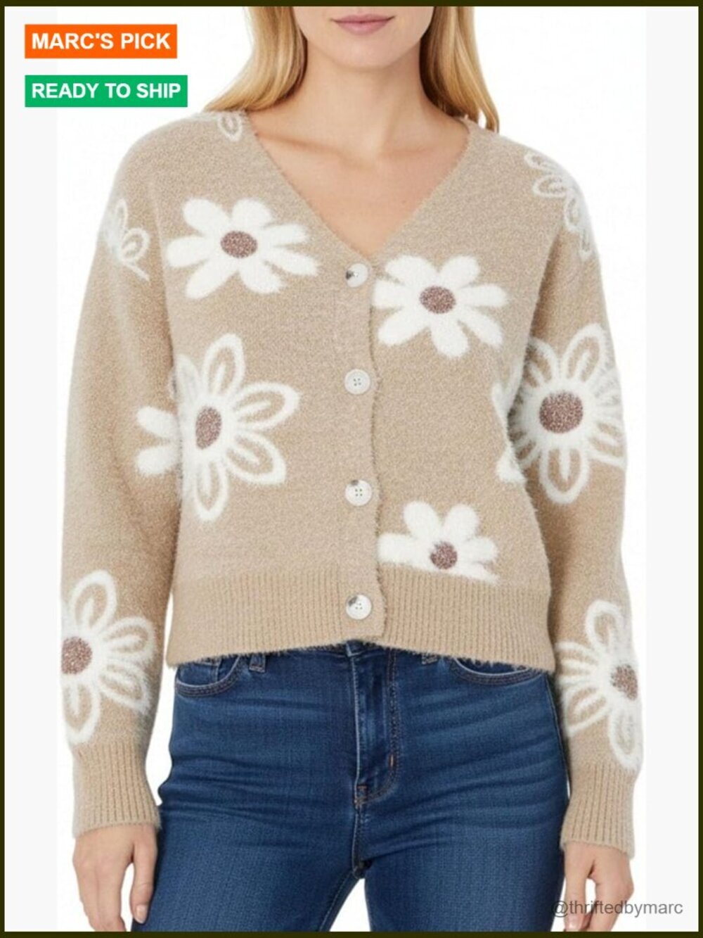 Floral Print V-Neck Cardigan Sweater Long Sleeve Knit Button Down Outerwear